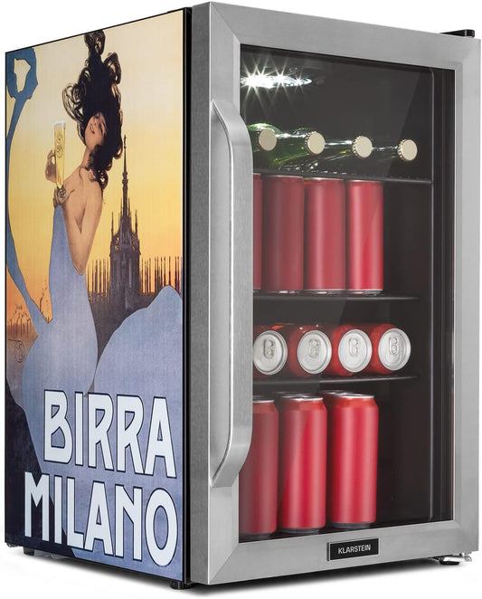 Réfrigérateur 70L, Mini Réfrigérateur Silencieux Avec Étagères Amovibles, Porte Vitrée & LED, Adapté À L'Extérieur, 0-10°C