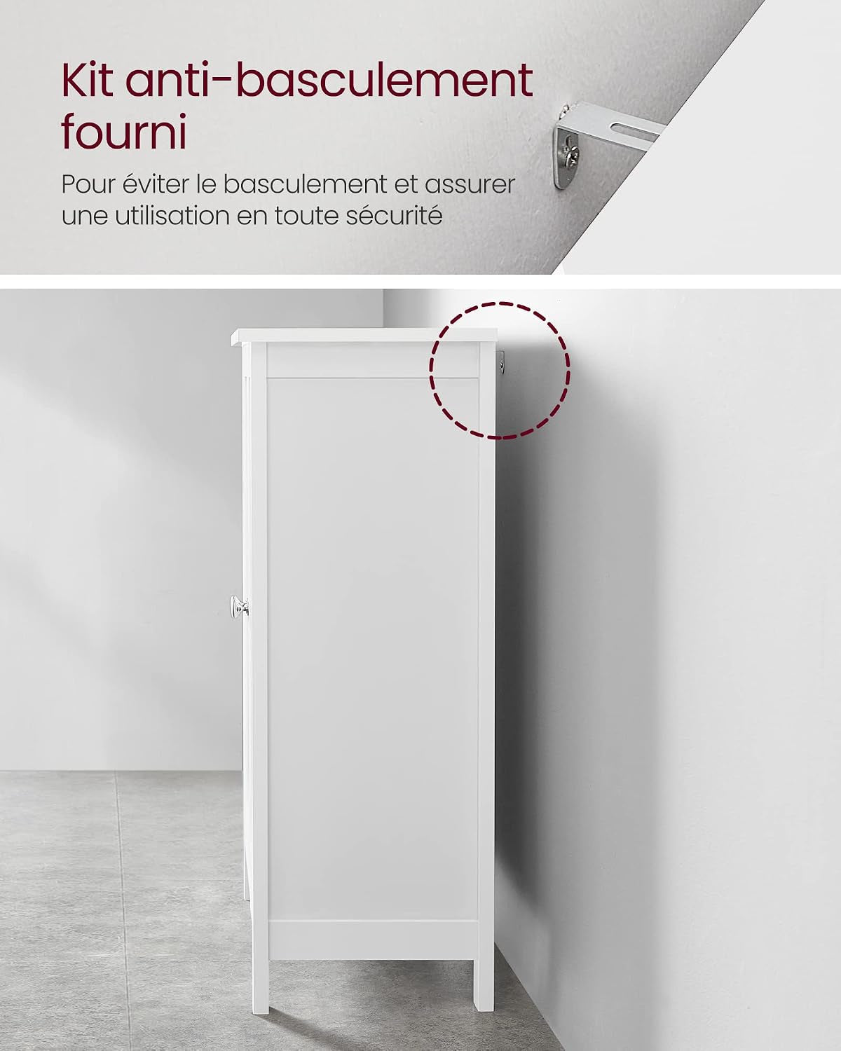 Meuble Salle De Bain Sur Pieds, Armoire De Rangement, Placard Avec 2 Étagères Réglables, 30 X 60 X 80 Cm, Blanc BCB60W