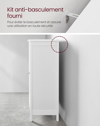 Meuble Salle De Bain Sur Pieds, Armoire De Rangement, Placard Avec 2 Étagères Réglables, 30 X 60 X 80 Cm, Blanc BCB60W