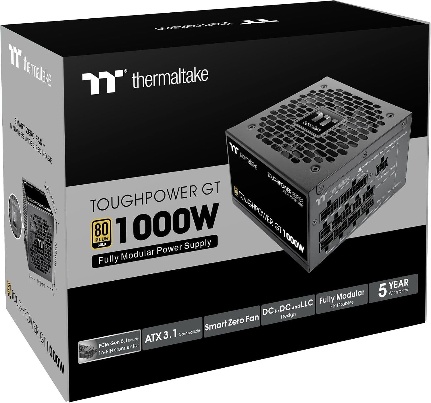 Toughpower GT 850W | ATX 3.1 | Connecteur Pcie 5.1 12V 2X6 | Fonction Smart Zero Ultra-Silencieuse | Câbles À Profil Bas | Certification 80+ Gold | Modulaire