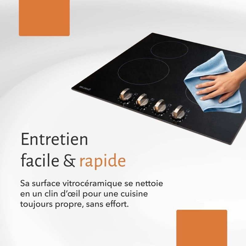 Table Vitrocéramique Manettes - Boutons - 4 Foyers - 6000W