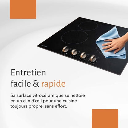 Table Vitrocéramique Manettes - Boutons - 4 Foyers - 6000W