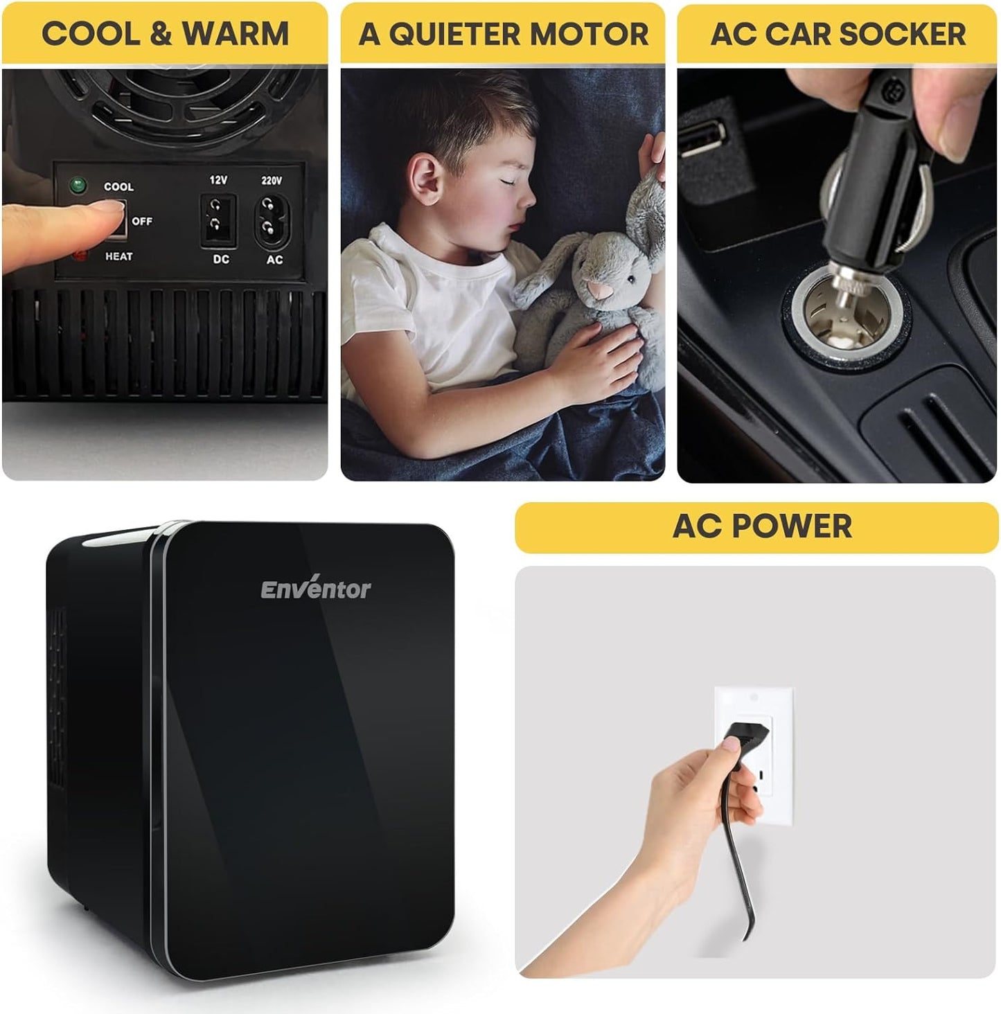 Mini Frigo 4 Litres, Petit Réfrigérateur Portable, 6 Canettes, Mini Réfrigérateurs Cosmétiques Pour Cooler and Warmer, Mini Petit Frigo Pour Chambre/Voiture/Voyage/Boissons/Fruits, Noir