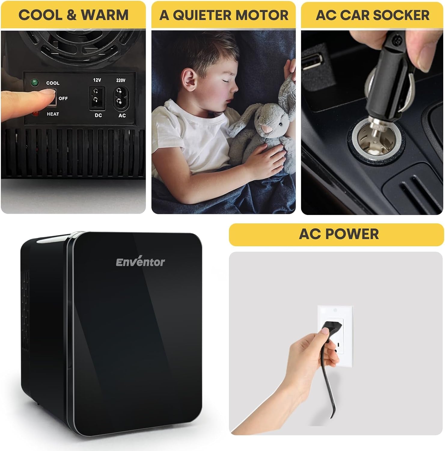 Mini Frigo 4 Litres, Petit Réfrigérateur Portable, 6 Canettes, Mini Réfrigérateurs Cosmétiques Pour Cooler and Warmer, Mini Petit Frigo Pour Chambre/Voiture/Voyage/Boissons/Fruits, Noir