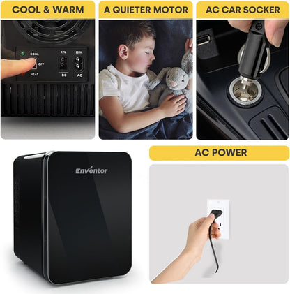 Mini Frigo 4 Litres, Petit Réfrigérateur Portable, 6 Canettes, Mini Réfrigérateurs Cosmétiques Pour Cooler and Warmer, Mini Petit Frigo Pour Chambre/Voiture/Voyage/Boissons/Fruits, Noir