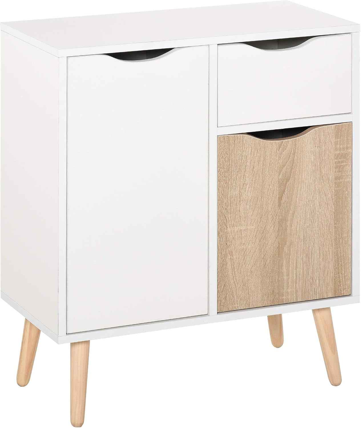 Buffet Meuble De Rangement Design Scandinave Blanc Chêne Clair | 2 Placards, Tiroir Coulissant, Bois