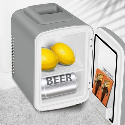 4L Mini Frigo, Petit Réfrigérateur Portable, Réfrigérateur Cosmétique, Frigo Mignon, Fonction Froid/Chaud Pour Bureau, Chambre, Voiture, Voyage, 220V/12V, Gris, 24,5X18,5X27Cm