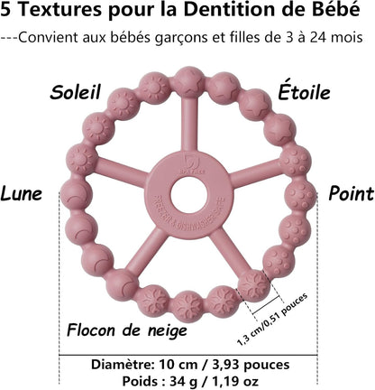 Anneau Dentition Bébé,  3 Paquet Silicone Jouet Dentition Bébé 6-12 Mois, Anneau De Dentition Réfrigérant 12-24 Mois, Facile À Tenir, SANS BPA, Violet Rose Blanc