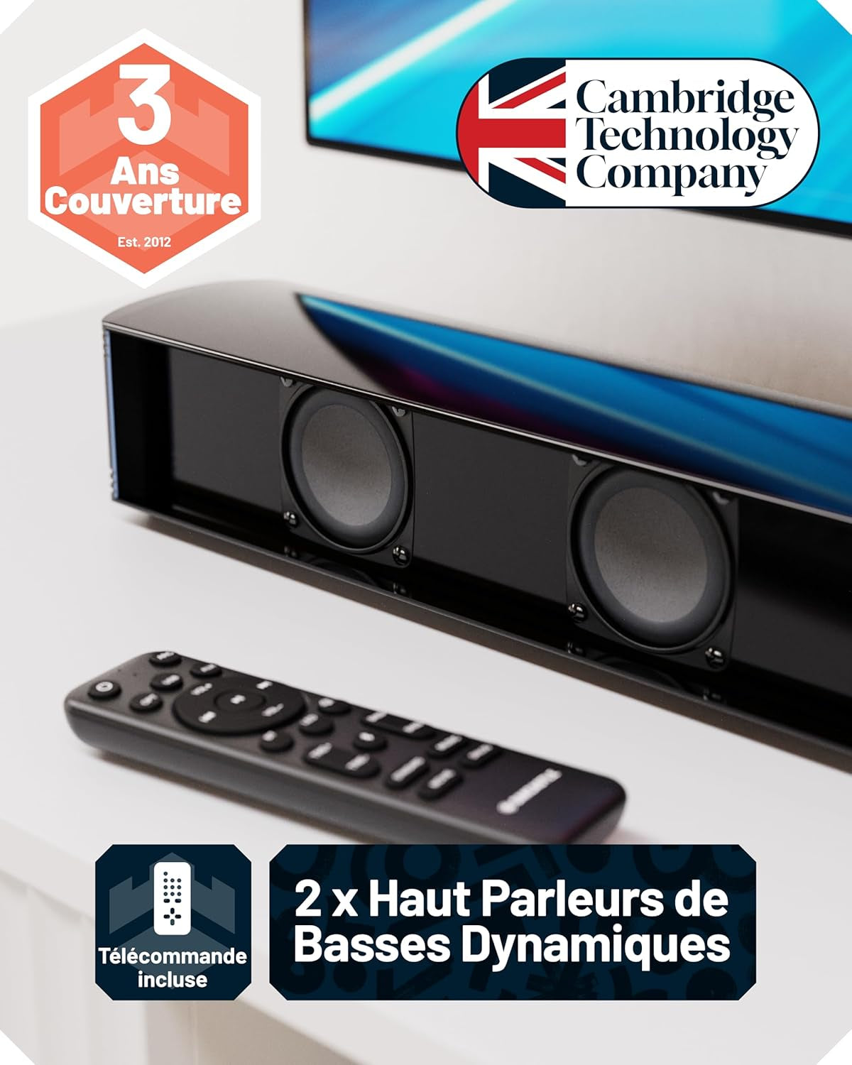 Barre De Son Home Cinema Sans Fil, Enceinte Pour Téléviseur SB80 | Barre De Son Avec Caisson De Basses Bluetooth 5.1 | HDMI Arc, Optique, AUX, USB Soundbar | Haut Parleurs TV | Support Mural