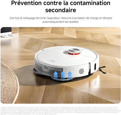 S40 Pro Aspirateur Robot, 15000Pa, Deux Bras Extensibles | Double Anti-Nœuds, Évitement D’Obstacles Grand-Angle, Détection Des Tapis, Relevage Auto Des Serpillières, Contrôle App/Voix