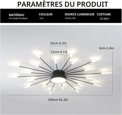 Plafonnier LED Moderne 20 + 1 Têtes Lustres Noirs Semi-Affleurants Éclairage De Plafond Pour Chambre Salon Cuisine Salle À Manger Restaurant
