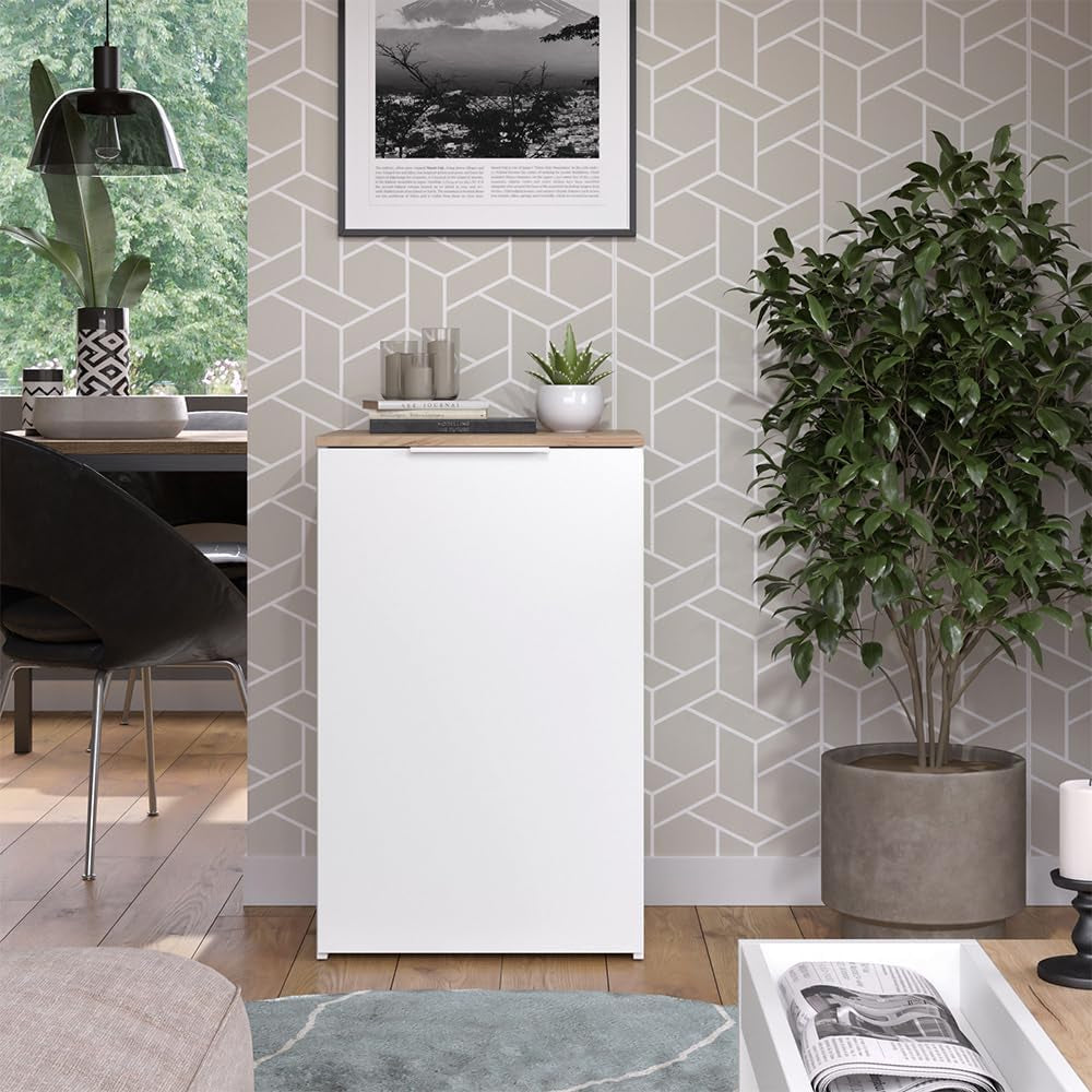 Commode Wido, Blanc, 50X80Cm | Avec Étagère, Pour Le Rangement Et L’Organisation Peu Encombrante