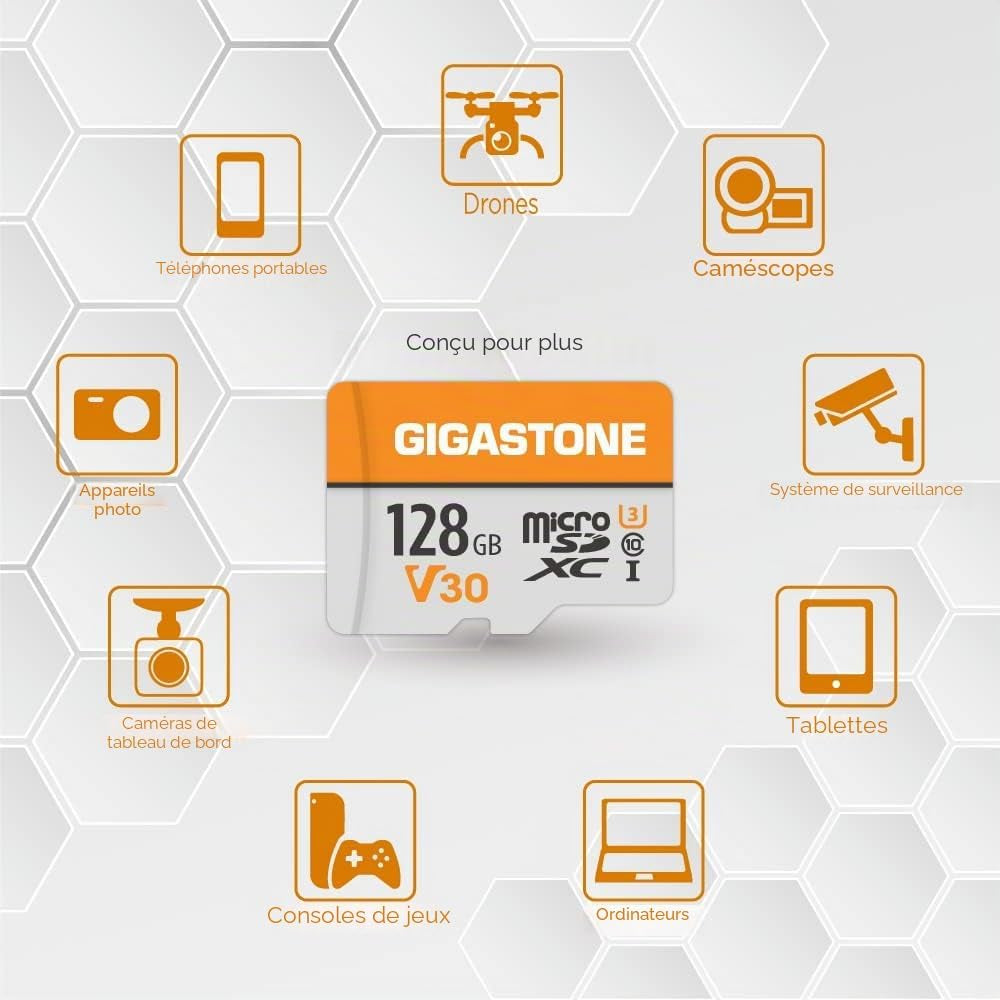 Lot De 2 Cartes Mémoire 128 Go Micro SDXC, Compatible Avec Gopro Caméra Drone Tablette Samsung Sony, Haute Vitesse Pour 4K UHD Vidéo, A1 U3 C10 Avec Mini Étui Et Adaptateur SD.