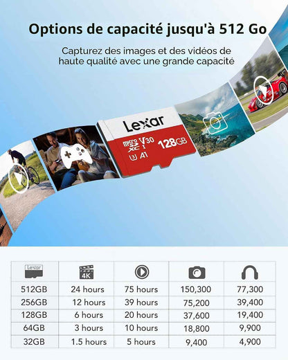 Carte Micro SD 128 Go Lot De 2 Cartes, Jusqu'À 100 Mo/S | Carte Mémoire Micro SD+ Adaptateur, Microsdxc Carte TF, A1, U3, C10, V30, Full HD Et 4K UHD Pour Caméra, Telephone, Switch