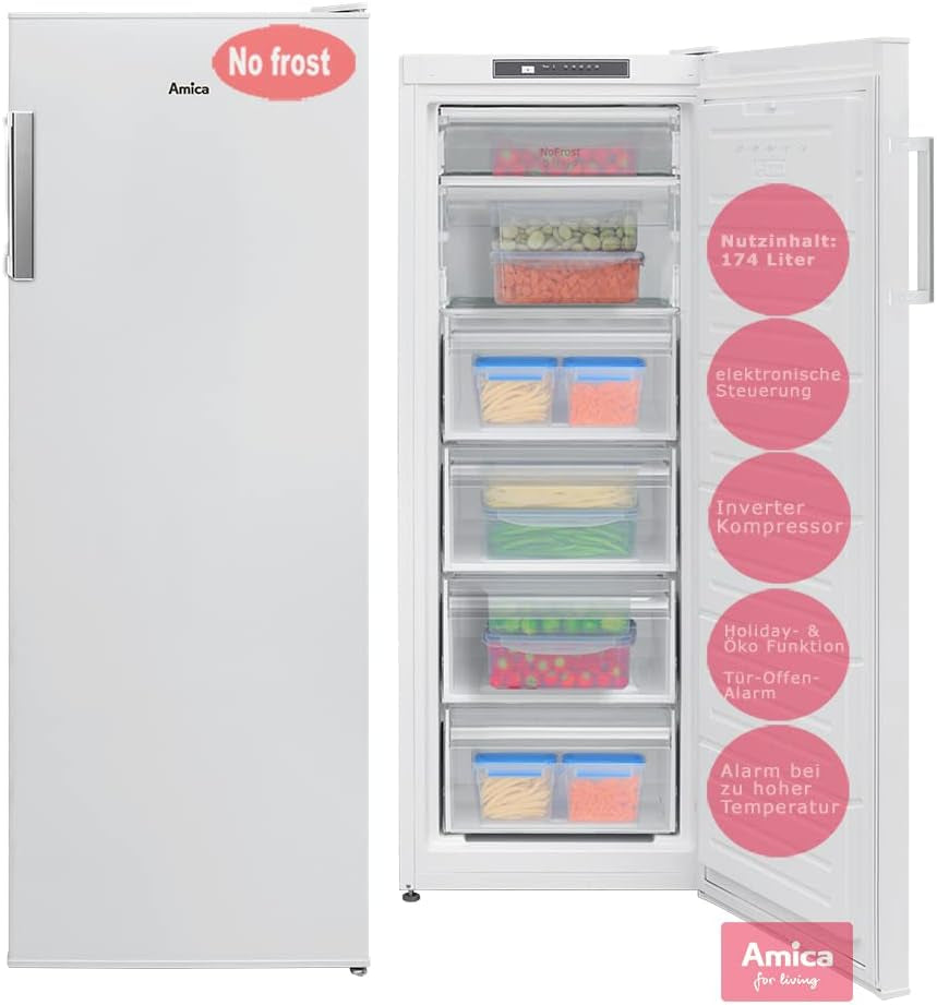 Amica GSN 324 160 W Gefrierschrank, 146 Cm Höhe, Nofrost, 174 L, Led-Beleuchtung, Weiß