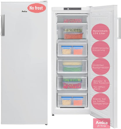 Amica GSN 324 160 W Gefrierschrank, 146 Cm Höhe, Nofrost, 174 L, Led-Beleuchtung, Weiß