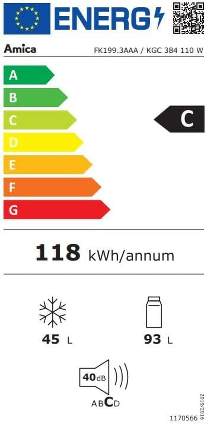 Amica KGC 384 110W Réfrigérateur-Congélateur - 55 Largeurs, Blanc, Classe D'Efficacité Énergétique C