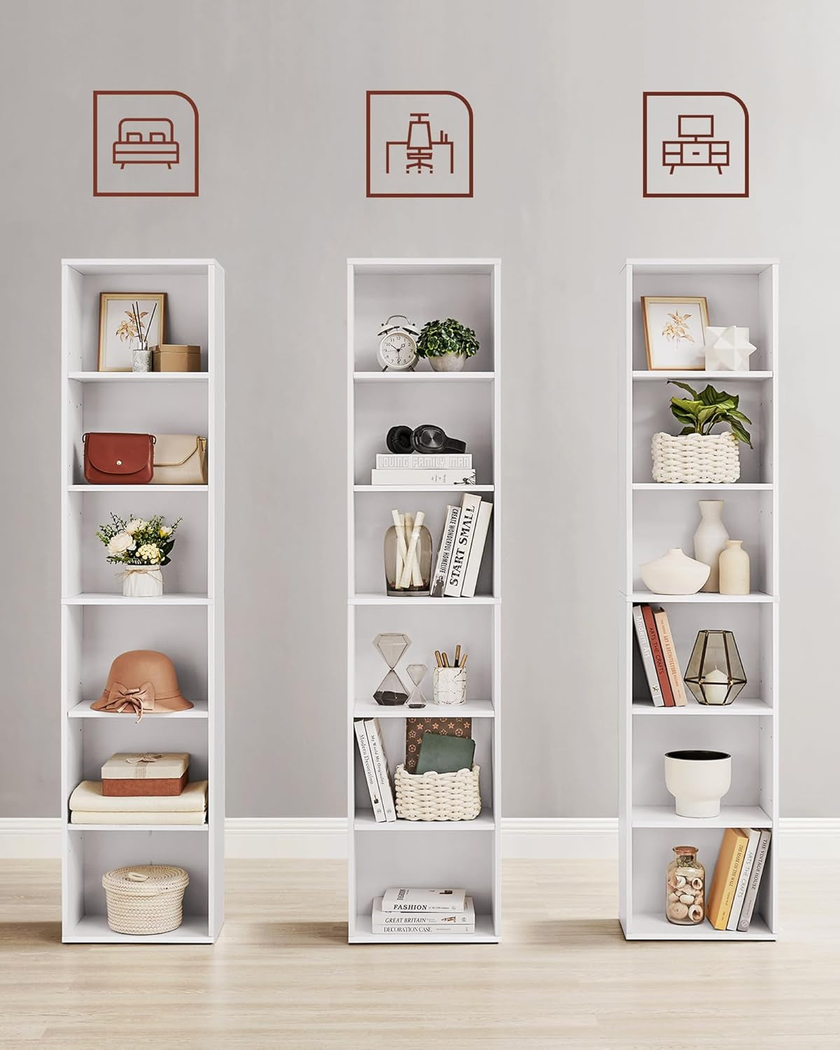 Custos Collection - Bibliothèque, Étagère Sur 6 Niveaux, Meuble De Rangement Ouvert, Étagère, Pour Salon, Bureau, Salle À Manger, Blanc Nuage LBC167T14