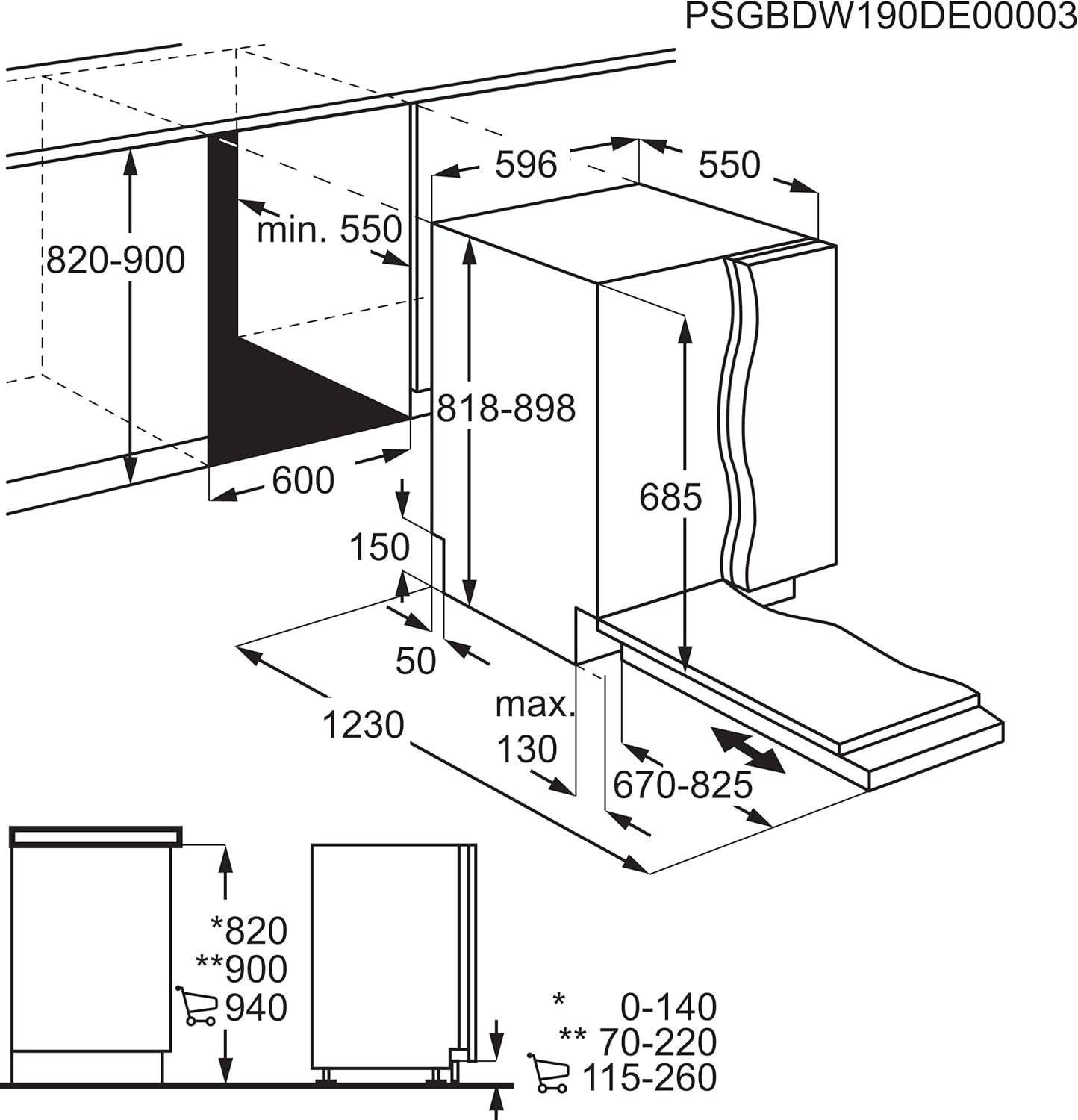 Reallife EEM69300L Lave-Vaisselle Tout Intégrable 60 Cm, Commandes Quickselect Avec Connectivité Intégrée, Technologie Extrahygiene, 15 Couverts Blanc