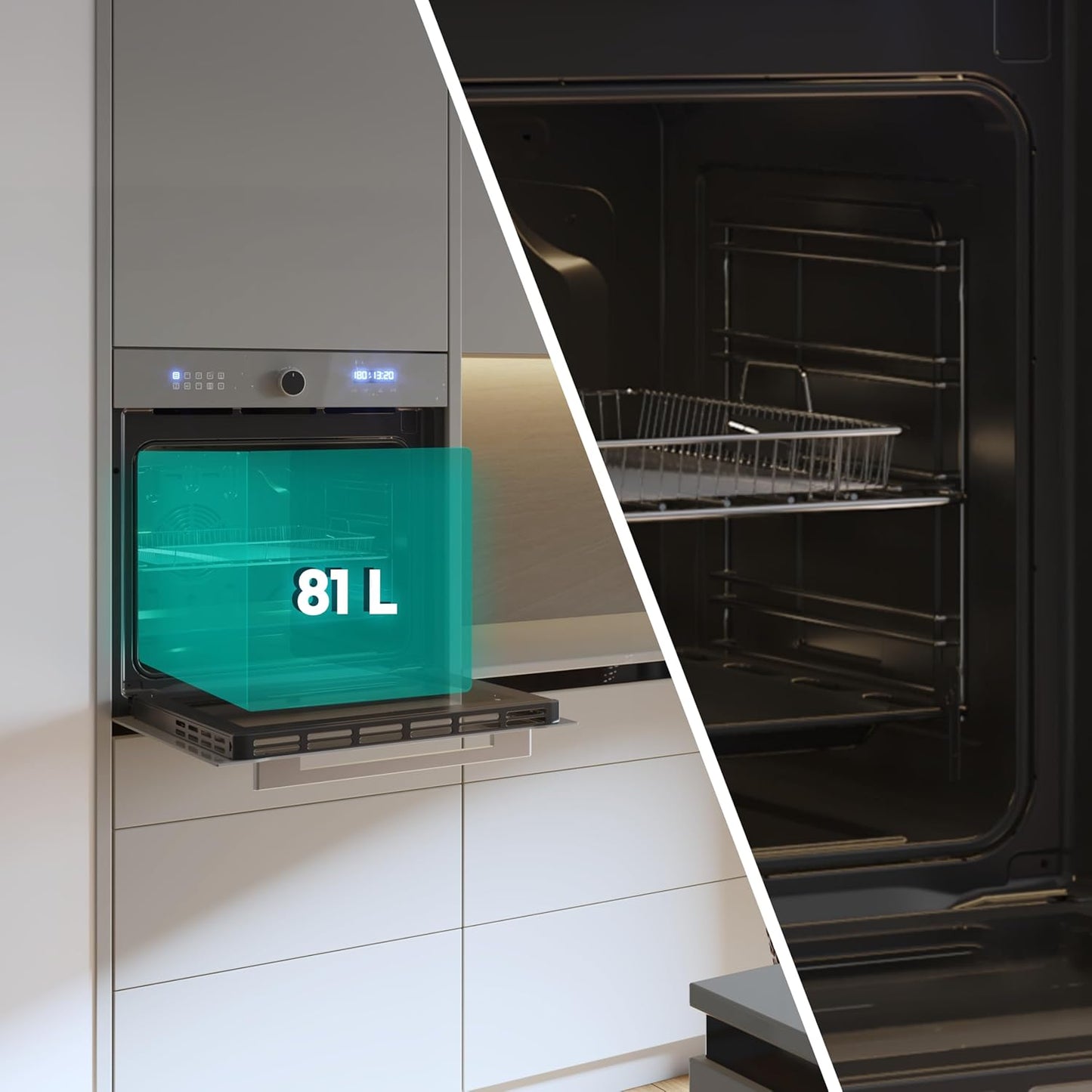 Four Encastrable Multifonction 60 Cm Bolero Hexa AF316000 Glass Grey A. 3400W, 81L, 11 Fonctions Avec Airfryer Master, Pizza Master, Steam Asisst, Steam Easyclean, Cuisson 3D, Décongélation