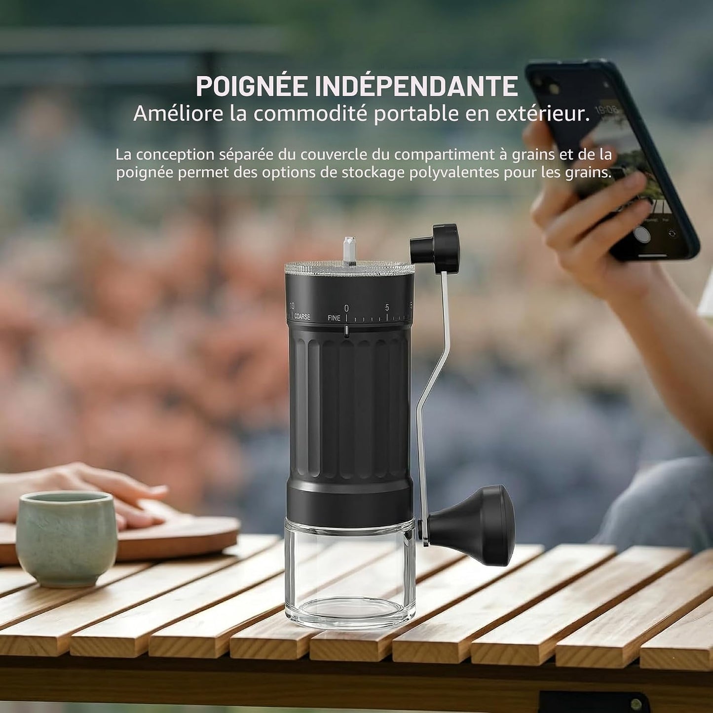 Moulin À Café Manuel Extérieur Réglable Avec Mécanisme Conique De Haute Précision En Céramique, Réglage À 40 Niveaux, Adapté Pour Aeropress, Pour over Et Moka.