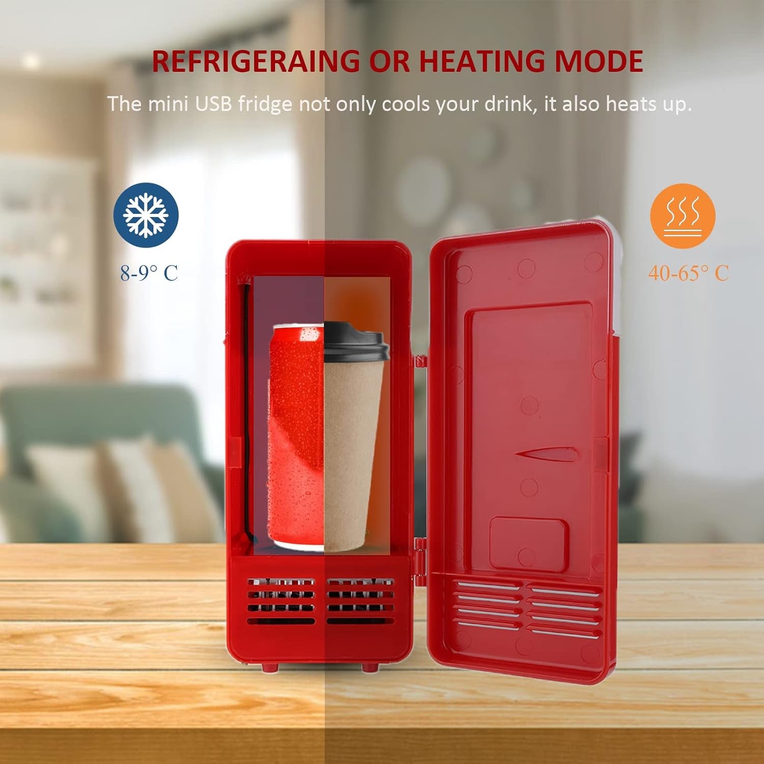 Mini Réfrigérateur Portable, Petit Réfrigérateur USB 5V 1 Canette Refroidisseur Et Chauffe-Réfrigérateur, Mini-Réchaud Mignon Refroidisseur De Boissons, Pour Voiture, Bureau, Chambre, Etc.(Rouge)