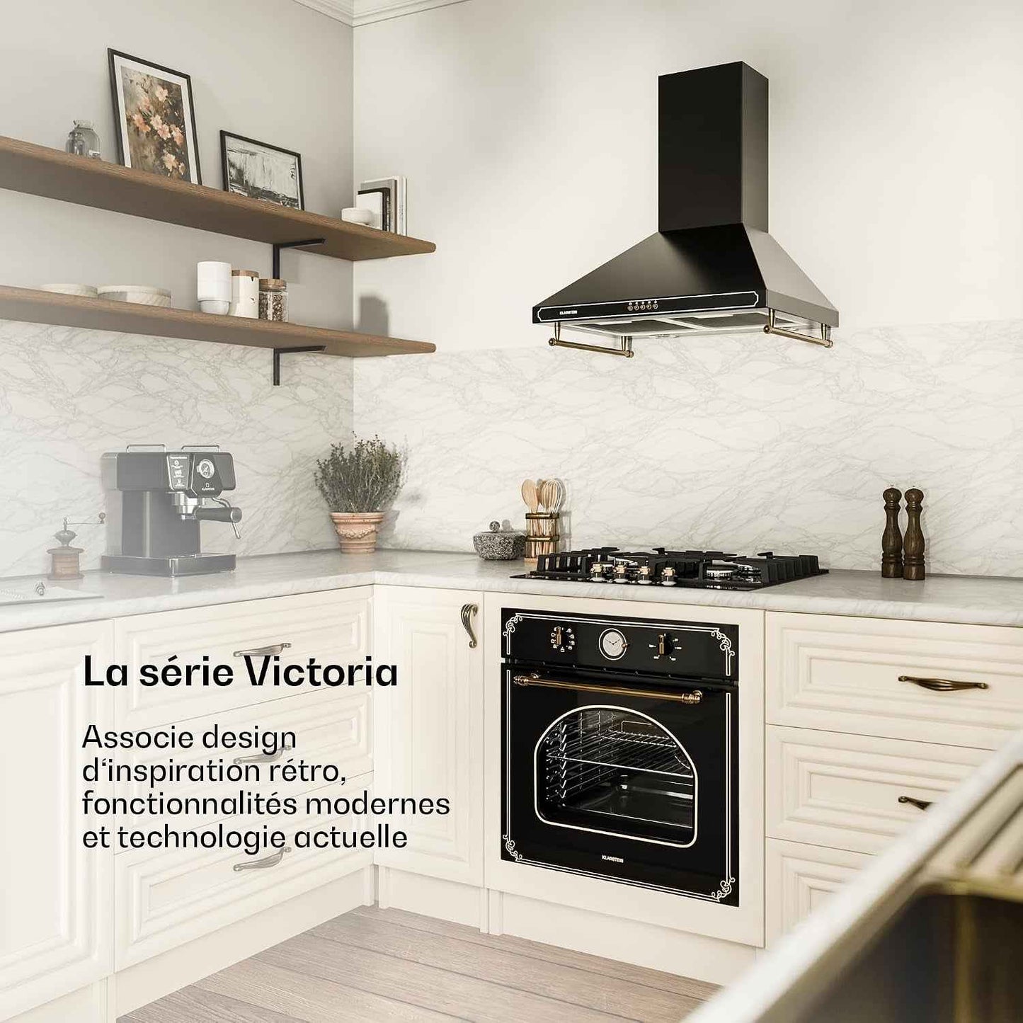 Klarstein Victoria - Table De Cuisson Gaz, Encastrable, Brûleur Sabaf, Gaz Naturel/Propane, Soupapes De Sécurité, Arrêt Automatique, Supports En Fonte, Verre Céramique Look Rétro, 4 Brûleurs, Noir