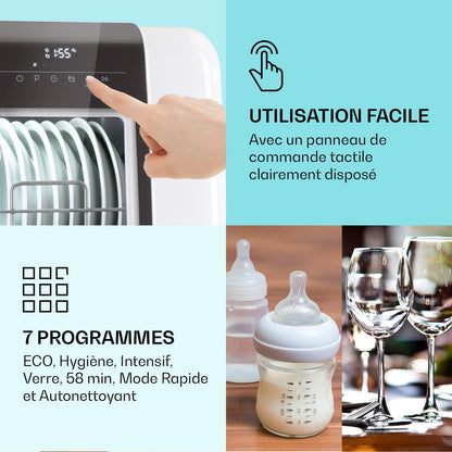 Mini Lave Vaisselle De 3 Couvert, Lave-Vaisselles Silencieux, 7 Programmes De Lavage, Petit Lave-Vaisselle De Table Compact, Lave Vaisselle Portable, Facile À Installer Pour Maison, Bureau