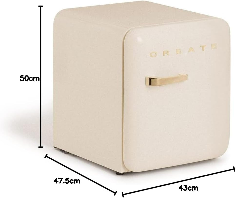 / RETRO FRIDGE 50 Gold/Réfrigérateur Blanc Cassé Avec Poignée Or/Pratique Et Fonctionnel, Matériaux Résistants