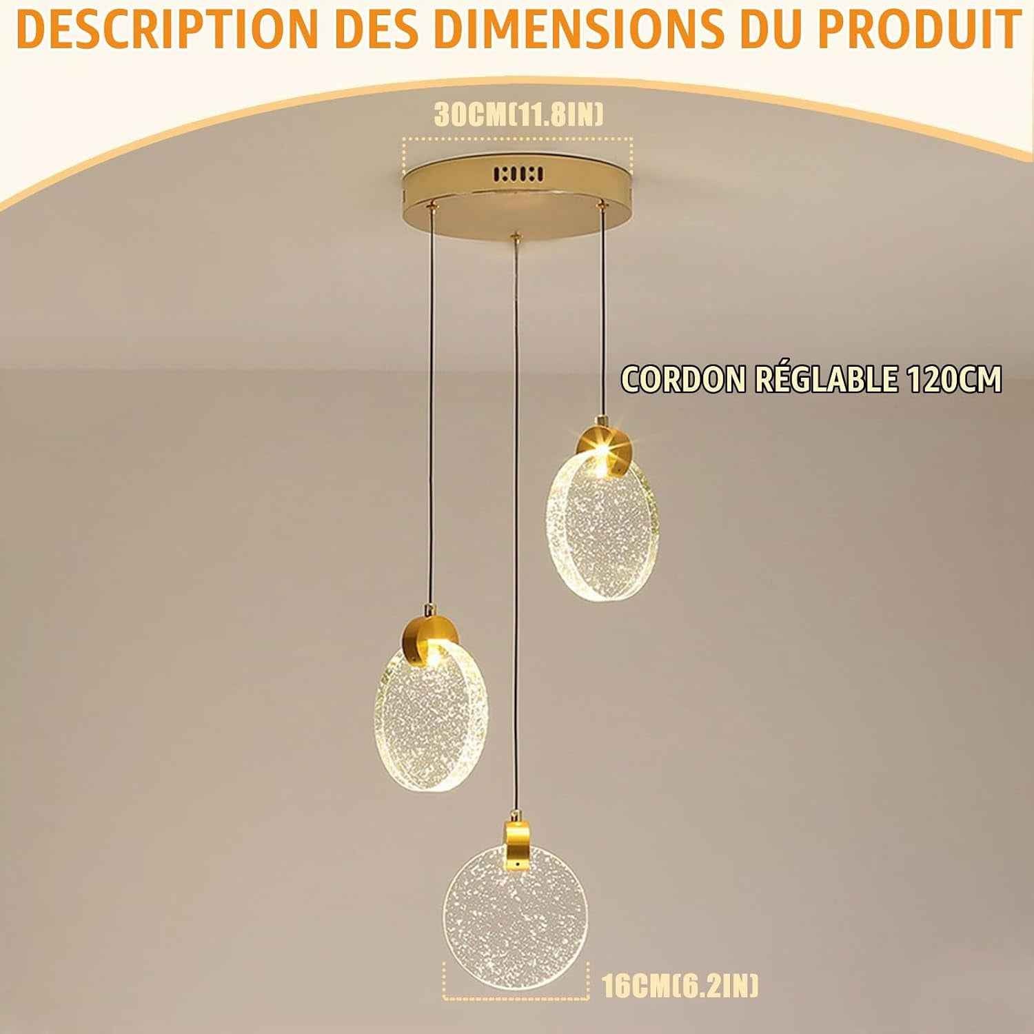 Plafonnier Led, Luminaires Intérieur En Cristal, Lumiere Plafond En Or, Lustre Salon Moderne Chambre À Coucher Îlot De Cuisine Escalier Couloir (3 Lumières, Lumière Chaude)