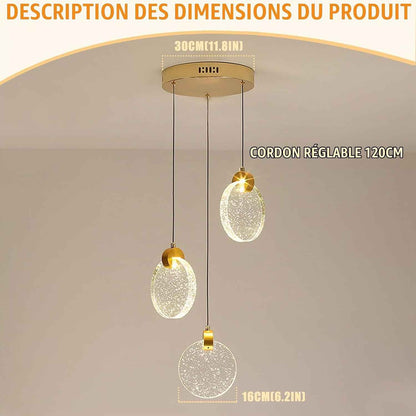 Plafonnier Led, Luminaires Intérieur En Cristal, Lumiere Plafond En Or, Lustre Salon Moderne Chambre À Coucher Îlot De Cuisine Escalier Couloir (3 Lumières, Lumière Chaude)