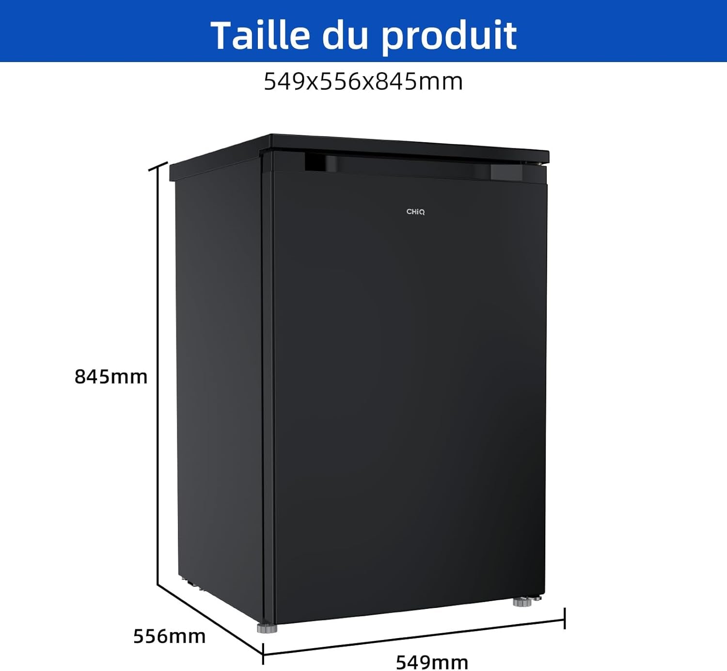 Réfrigérateur De 107 L, Hauteur : 831 Mm, Profondeur : 447 Mm, Encombrement : Seulement 0,22 ㎡, Vario Box, 7 Niveaux De Réglage De La Température, Silencieux, Noir, Garantie 12