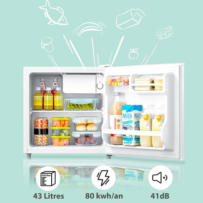 ' 43L, Mini Frigo De Chambre, Avec Chiller Box, Blanc | Contrôle De Température, Avec Compartiment Congélateur, Refroidissement Rapide, Petit Réfrigérateur Pour Chambre Et Bureau