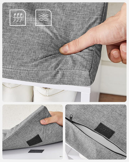 CUSTOS Collection - Banc À Chaussures, Organiseur De Chaussures Avec 15 Compartiments, Siège Rembourré, Pour Entrée, Couloir, Placard, Blanc Nuage Et Gris Tourterelle LHS015WB02