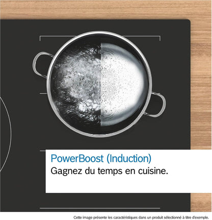Bosch PUE611BB5E Série 4 - Plaque Induction, Touch Select | 60 Cm, Noir, 4 Foyers, Timer Avec Fonction Arrêt, 17 Niveaux De Réglage De La Puissance
