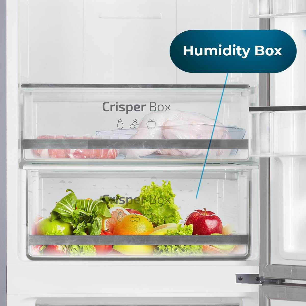 Réfrigérateur 256 L Bolero Coolmarket Combi 356 Glass Grey D, Classe D, Économie D'Énergie, Mode Vacances, Multi Airflow, No Frost Total, Humidity Box Et Crisper Box.
