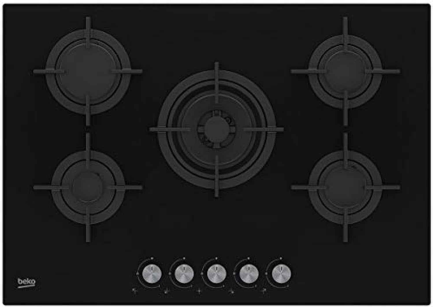 TABLE DE CUISSON 5 FOYERS GAZ LARGEUR 75CM VERRE NOIR