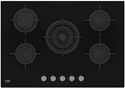 TABLE DE CUISSON 5 FOYERS GAZ LARGEUR 75CM VERRE NOIR