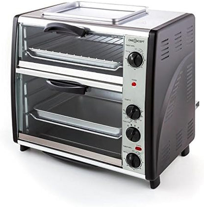 Oneconcept All-You-Can-Eat - Four Grill, Four Électrique, Four Double, 42L Au Total, 2400W, Température Réglable, 60-240°, Timers, 2X Plaques, Fenêtre Large, Broche, Poids 7Kg, Argent