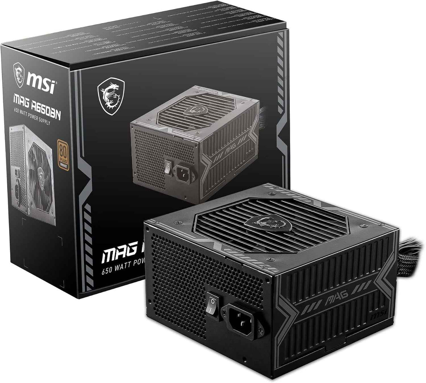 MSI MAG A650BN Alimentation ATX, 80 plus Bronze | 650W, Rail Unique 12V, Circuit DC Vers DC, Ventilateur 120Mm, Garantie 5 Ans