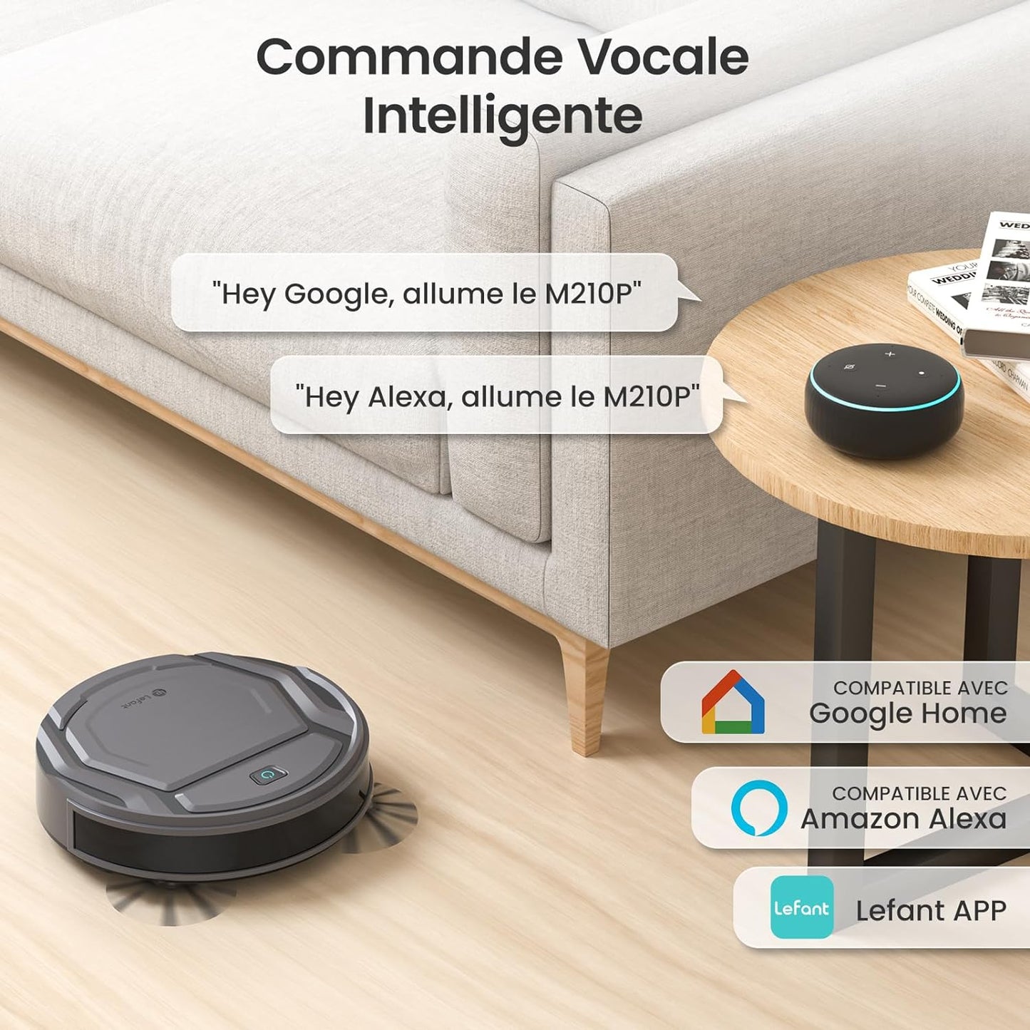 Aspirateur Robot, Mince Silencieux Connecté Wifi/Bluetooth/Alexa/App, 6 Modes De Nettoyage, Auto-Charge, 120Min D'Autonomie, Idéal Pour Poils D'Animaux Sols Tapis, M210P Girs