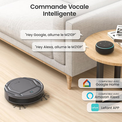 Aspirateur Robot, Mince Silencieux Connecté Wifi/Bluetooth/Alexa/App, 6 Modes De Nettoyage, Auto-Charge, 120Min D'Autonomie, Idéal Pour Poils D'Animaux Sols Tapis, M210P Girs