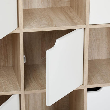 Bibliothèque 9 Casiers, 4 Ouverts + 5 Portes, Chêne, 90X30X90 Cm | Structure En Bois Massif. Exposez Et Rangez Vos Affaires. Idéal Salon, Bureau, Étude. Gain De Place.
