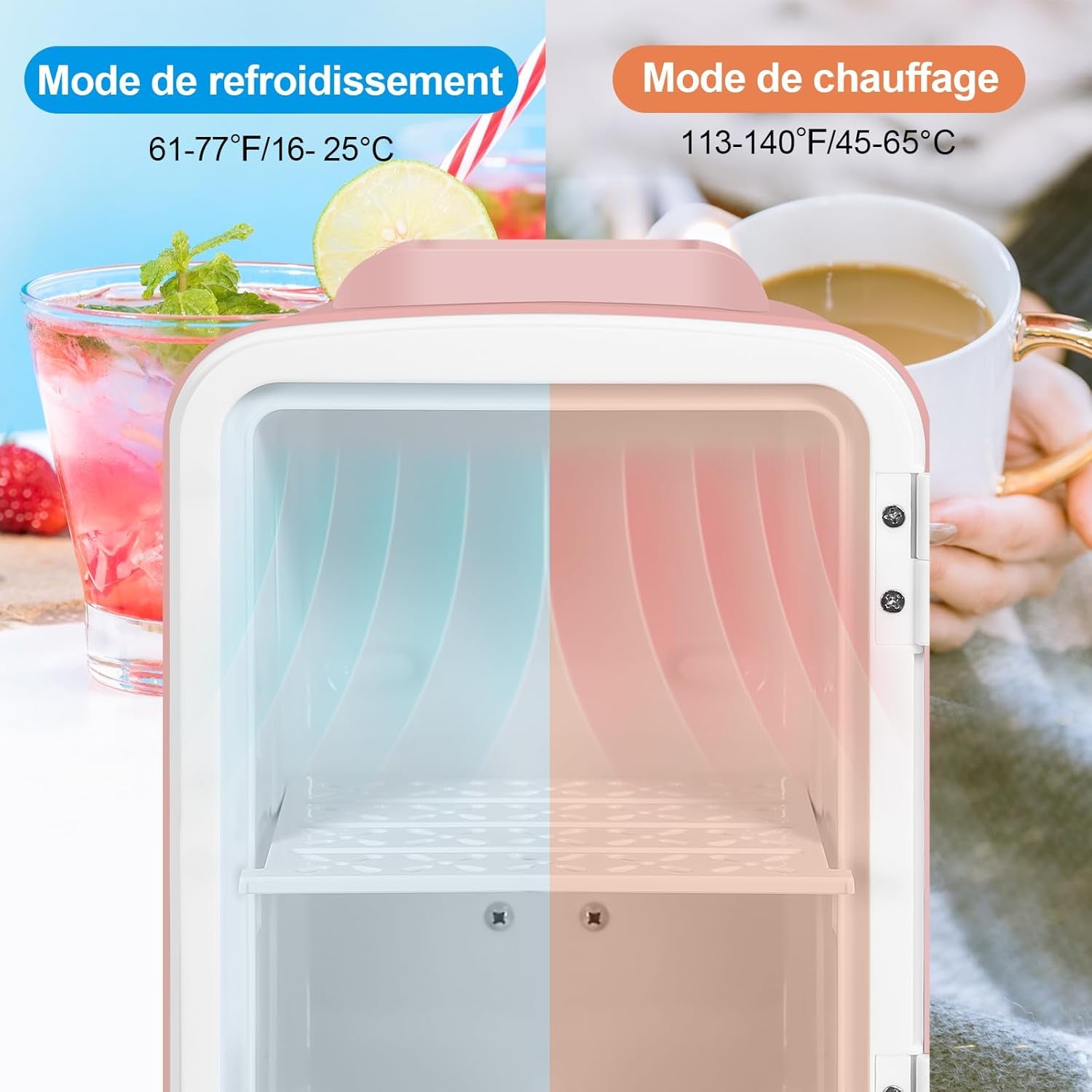 4L Mini Frigo, Petit Réfrigérateur Portable, Réfrigérateur Cosmétique, Frigo Mignon, Fonction Froid/Chaud Pour Bureau, Chambre, Voiture, Voyage, 220V/12V, Rose, 24,5X18,5X27Cm