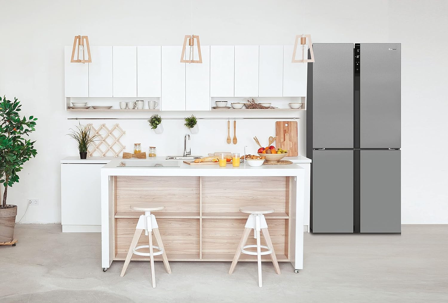 CSC818FX Réfrigérateur Combiné - Pose Libre, 436L (Réfrigérateur 288L + Congélateur 148L), 4 Portes, No Frost, Gris, Classe F