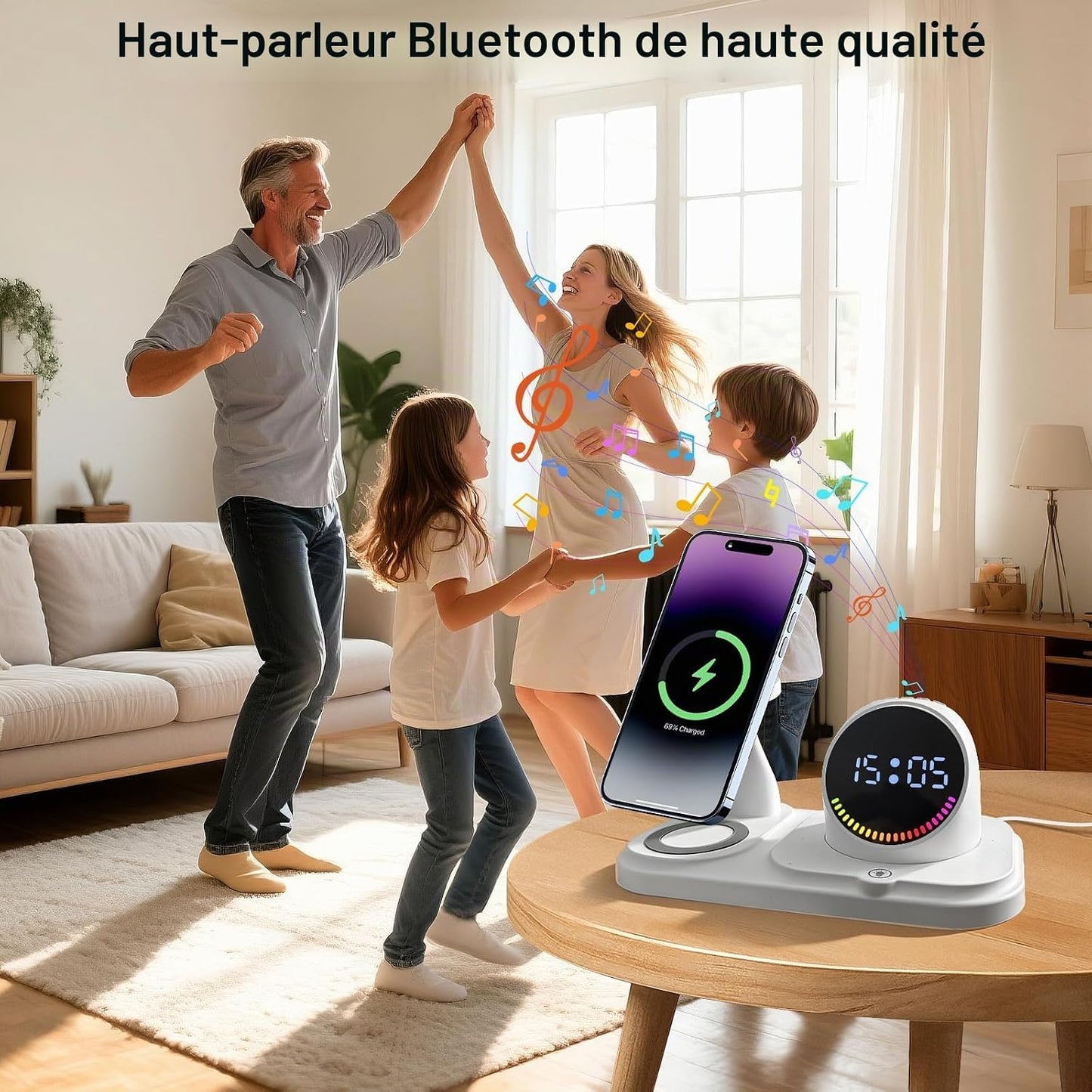 Chargeur Sans Fil 6 En 1 Pour Iphone Avec Enceinte Bluetooth,Station De Charge Rapide Pour Iphone 17/16/15/14/13/12/11/Pro/Max/Plus, Pour Apple Watch Et Airpods