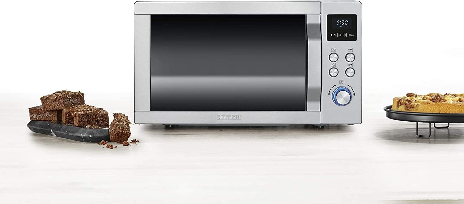 Four Micro-Ondes, Gril, Chaleur Tournante 2 150W, 25L, 10 Niveaux De Puissance, Plaque À Pizza (Ø 28 Cm), Inox, MW 7754