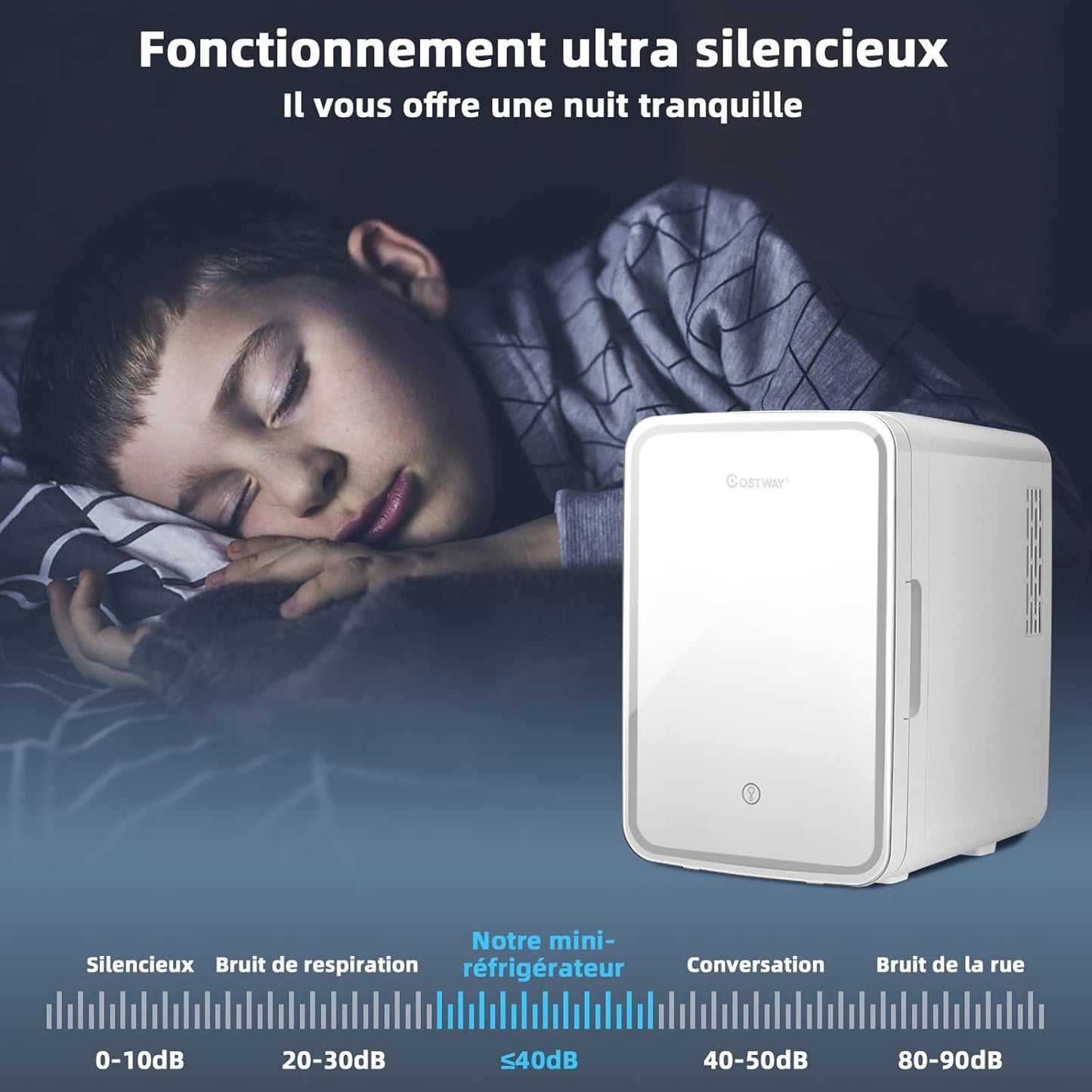 Mini Réfrigérateur 10L Chaud/Froid Portable Avec Miroir LED, Mini Frigo Avec Etagères Amovibles 12V/220V Pour Voiture, Chambre