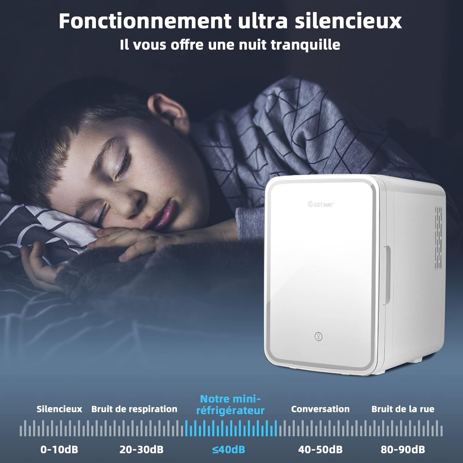 Mini Réfrigérateur 10L Chaud/Froid Portable Avec Miroir LED, Mini Frigo Avec Etagères Amovibles 12V/220V Pour Voiture, Chambre