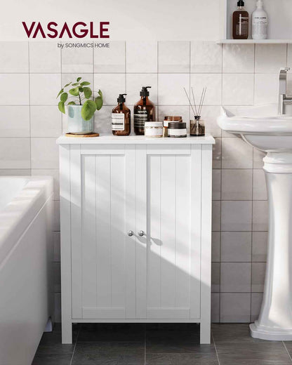 Meuble Salle De Bain Sur Pieds, Armoire De Rangement, Placard Avec 2 Étagères Réglables, 30 X 60 X 80 Cm, Blanc BCB60W